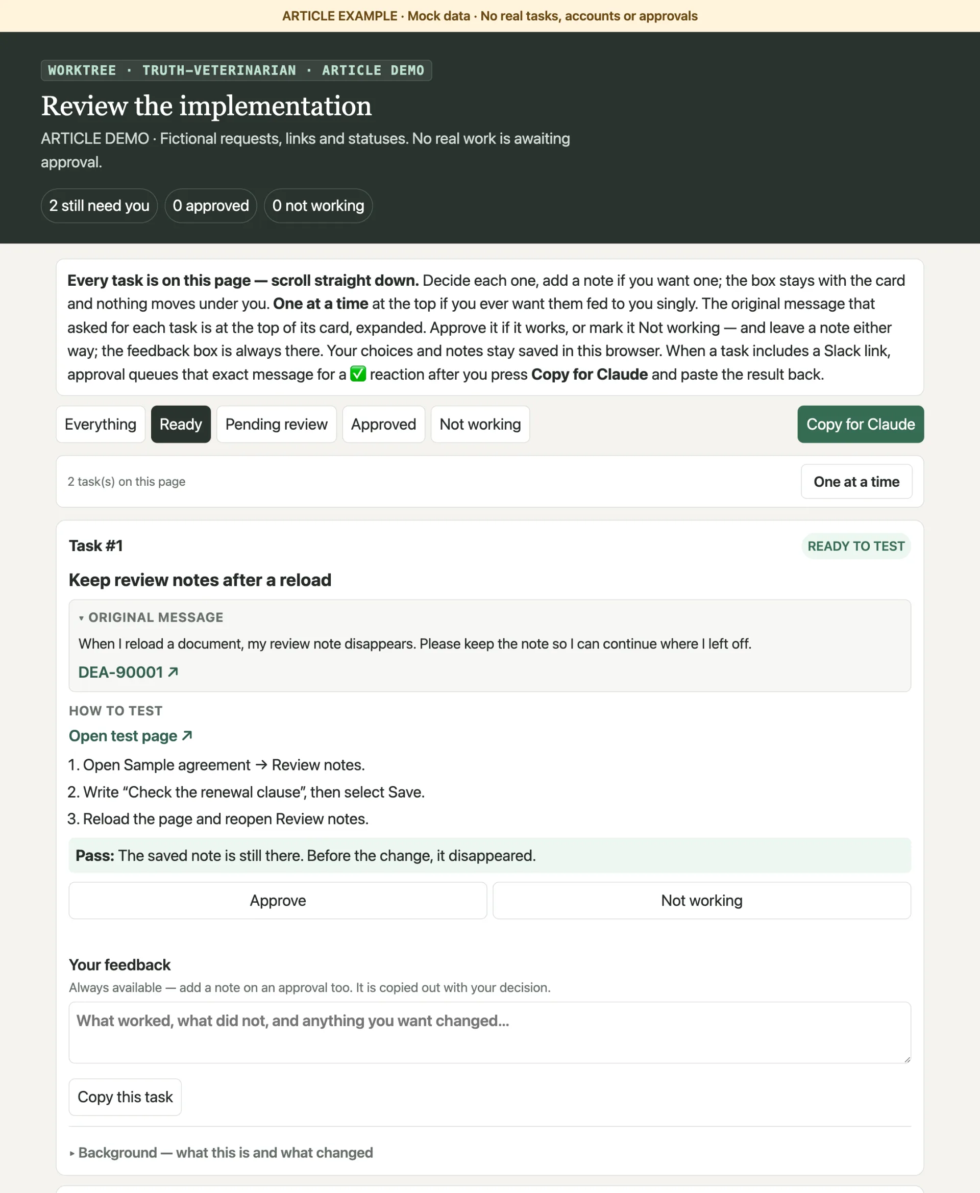 HTML report to communicate with coding agents