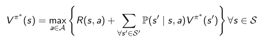 Bellman's equation. Due to the mutual references between value functions the system is recursive. The optimal value functions can be found using dynamic programming techniques such as value iteration.
